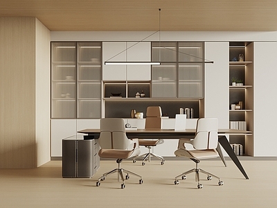现代简约书房 现代经理办公室 董事长办公室 书柜 办公桌椅