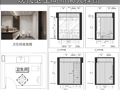 现代卫生间 卫生间立面图 卫生间平面图 别墅卫生间 卫生间墙面节点 卫浴柜银镜 施工图