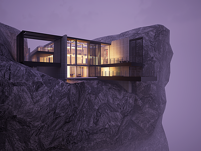 现代售楼处建筑 悬崖酒店豪宅民宿 现代极简混凝土
