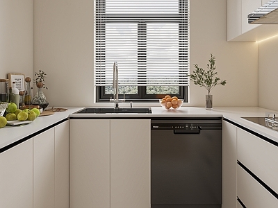 奶油风封闭式厨房 开放式厨房