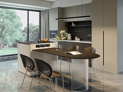 现代极简开放式厨房 现代岛台