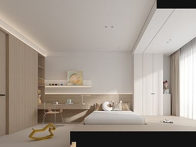 奶油风通用儿童房 现代儿童房 榻榻米 现代卧室 小卧室 榻榻米卧室