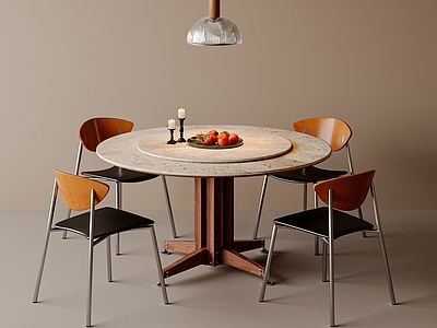现代简约餐桌椅 中古风餐桌椅组合 圆餐桌椅 餐椅 吊灯