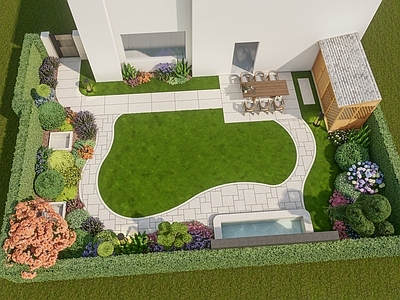 现代简约别墅庭院 花园设计 庭院景观 设备房 私家庭院 小院绿化