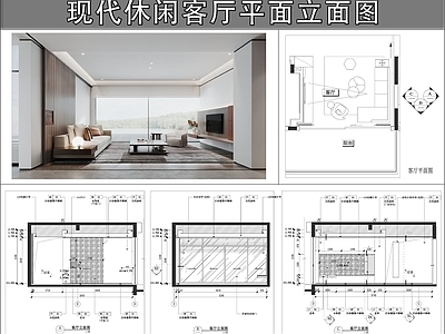 现代客厅 休闲客厅 客厅立面图 客厅平面图 休闲厅墙面节点 电视柜节点 施工图