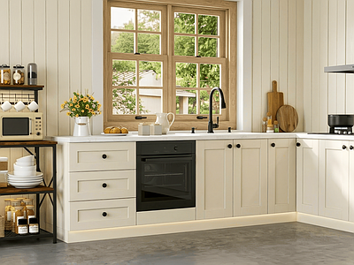 奶油风开放式厨房 厨房场景 厨房收纳 厨房用品