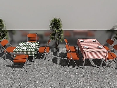 美式户外休闲风餐桌椅 餐饮桌椅 金属椅子 怀旧桌椅组合 绿植盆栽 80年代桌椅组合