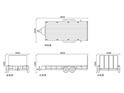 现代机械设备 平板拖车 平板货运拖车 平板挂车 平板运输车 平板货车 施工图