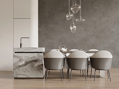 现代极简家居餐厅 现代意式岛台 餐桌椅
