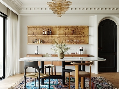 中古风家居餐厅 法式中古风餐厅 中古风吊灯 石膏灯盘 中古餐桌椅 法式餐桌椅