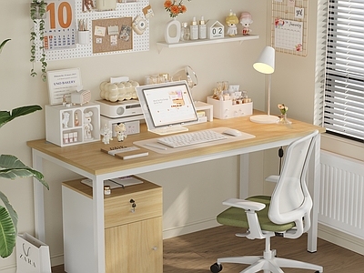 奶油风书桌椅 书房书桌电脑桌摆