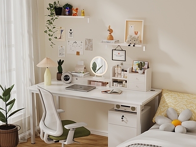奶油风书桌椅 现代书房书桌摆件