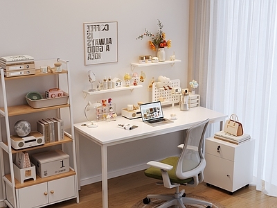 奶油风书桌椅 书桌置物架摆件
