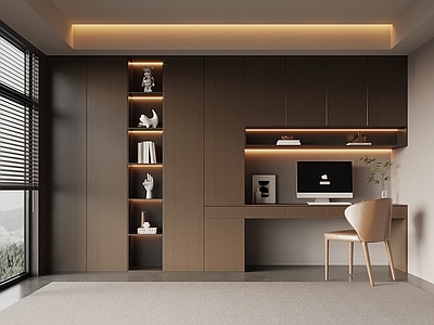 极简书房 书柜 书桌 一体柜