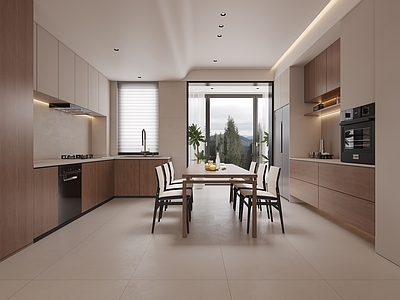 现代简约开放式厨房 现代 餐厅 餐厨 无主灯