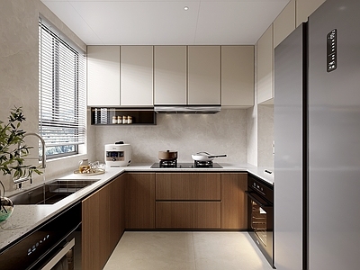现代简约封闭式厨房 现代厨房 现代中古风厨房 现代暖色系厨房