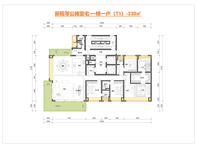 高层住宅 豪宅一梯一户户型 新规零公摊户型 330㎡大平层户 边厅转角厅户型 私梯入户 施工图