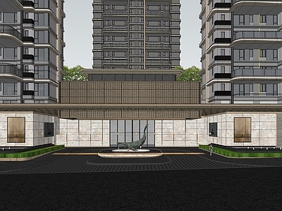 现代轻奢小区建筑 重庆龙湖 示范区售楼部大门 下沉庭院会所 四代住宅 架空会所