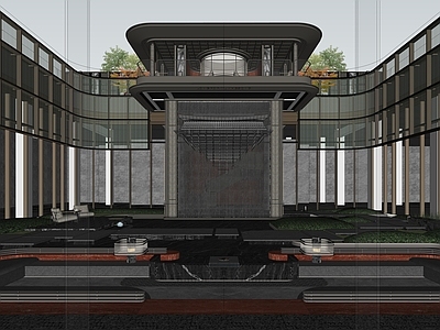 新中式售楼处建筑 西安龙湖 售楼部示范区大门 会所庭院 新中式风格