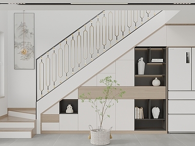 新中式楼梯间 楼梯间 置物柜 楼梯