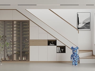 现代简约楼梯间 楼梯间 置物柜 酒柜 楼梯