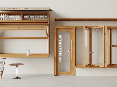 原木复古风咖啡厅  现代中古折叠窗 上下折叠窗 店面折叠窗