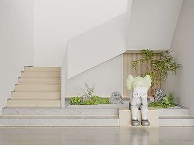 极简楼梯间 楼梯间景观小品 楼梯 景观组合 艺术雕塑 植物堆
