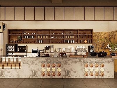 新中式咖啡厅 现代咖啡厅门店  奶茶店面  水吧台  咖啡操作台