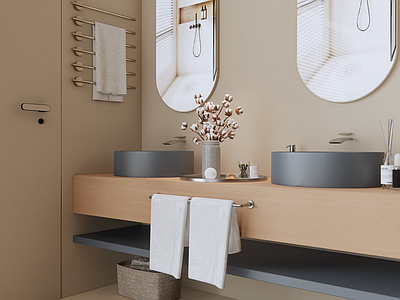 奶油风卫生间 洗手台 浴室柜 洗手盆