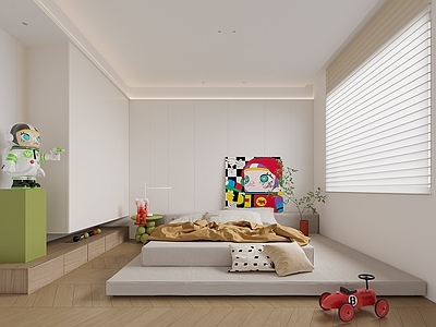 奶油风通用儿童房 儿童房 现代简约儿童房 泡泡玛特 现代儿童房