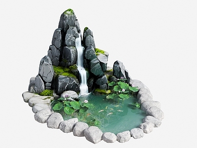 新中式景观假山水景 现代生态鱼池 水池 荷花池 观赏锦鲤池 假山叠水