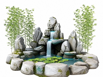 新中式景观假山水景 现代生态鱼池  水池  荷花池 观赏锦鲤池   假山叠水