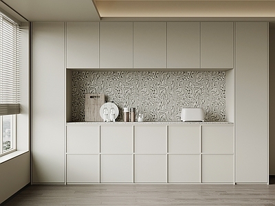 奶油风开放式厨房 餐边柜 橱柜