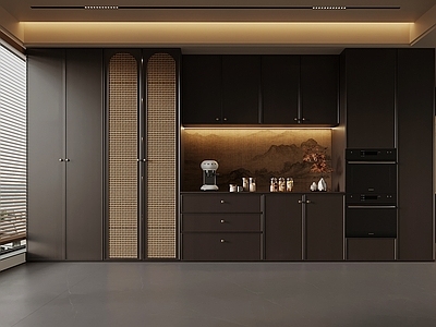 新中式开放式厨房 酒柜 餐边柜 橱柜