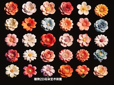 奶油风花艺 植物2D花朵艺术