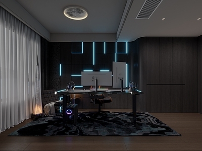 赛博朋克风书房 暗黑书房电竞室