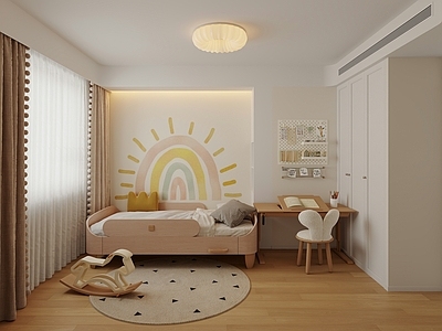 奶油风通用儿童房 儿童房 男孩房 女孩房 奶油简约 儿童床