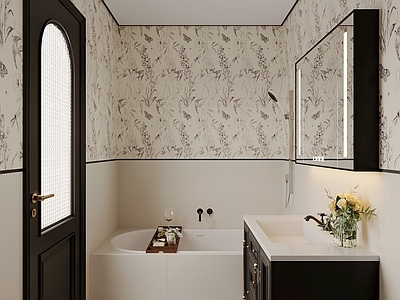 法式复古卫生间 洗手间 美式卫生间 中古卫生间 奶油卫生间 浴室柜浴缸