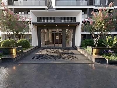 新中式小高层住宅楼 景观入户