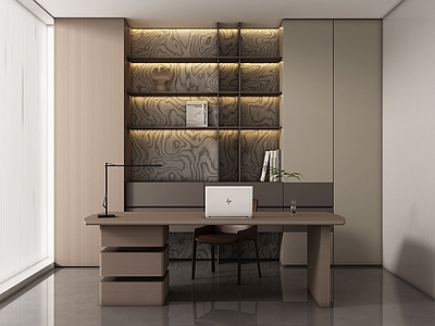 极简书房 现代书房  书桌椅   办公桌椅  摆件组合  书柜