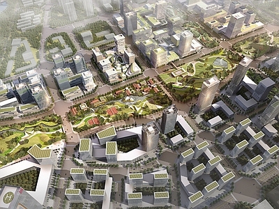 现代主义鸟瞰规划 现代办公楼片区 现代高层办公楼