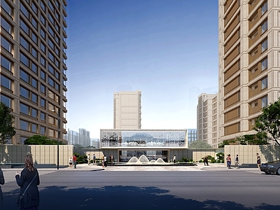 新中式售楼处建筑 归家大堂 小区会所 落客区 售楼处 示范区