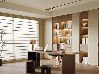 现代书房 书桌 书柜