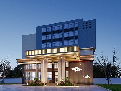 新中式酒店外观 酒店门头