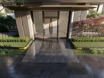 新中式入口大门 景观入户