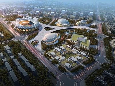 现代主义鸟瞰规划 现代体育场 异形体育场