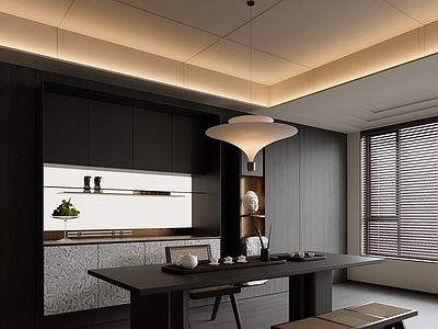 新中式茶室 深色禅意茶室 极简黑色 茶室摆件 意式轻奢茶室 中古风茶室