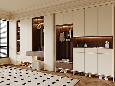 奶油风衣帽间 鞋柜