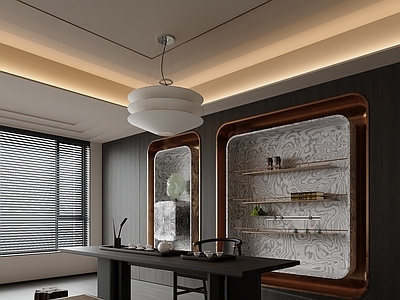 新中式茶室 意式茶室 茶室储物柜 极简轻奢茶室 茶室摆件 深色茶室