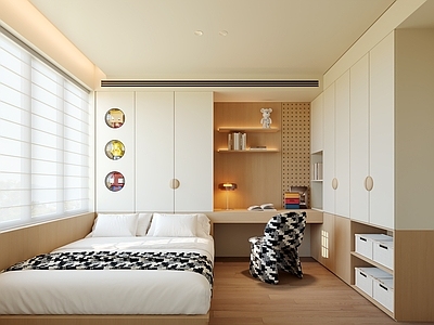 现代简约男孩房 原木风榻榻米卧室 儿童房 男孩房